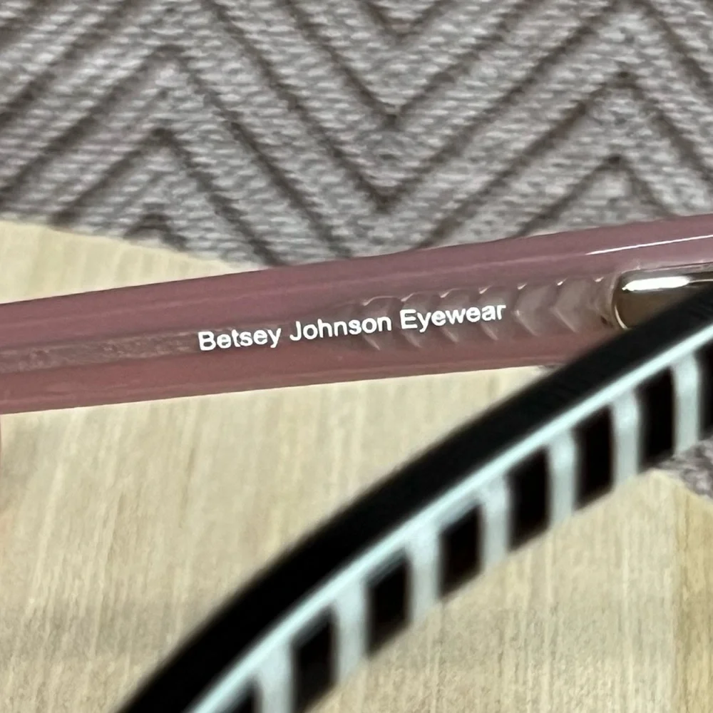 Betsey Johnson Black & White Striped Cat-Eye Glasses with Pink Case